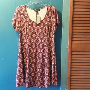 NWT Forever 21 Plus Wine Pattern Skater Dress 1X